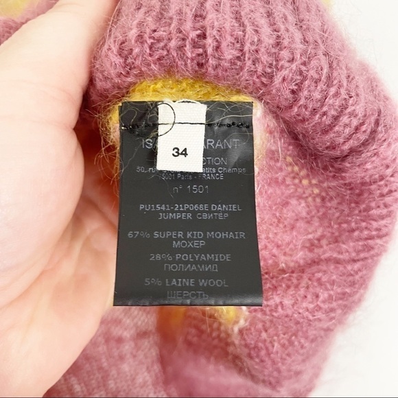 Isabel Marant Daniel Striped Mohair Blend Crew Neck Sweater Jumper Pink Yellow - Picture 5 of 6